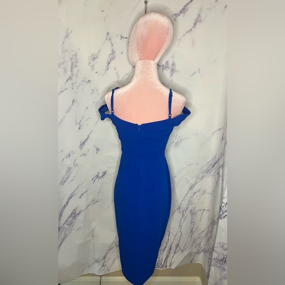 Express Women’s Elegant Blue Off-Shoulder Dress w/ slit sz S - Picture 4 of 6
